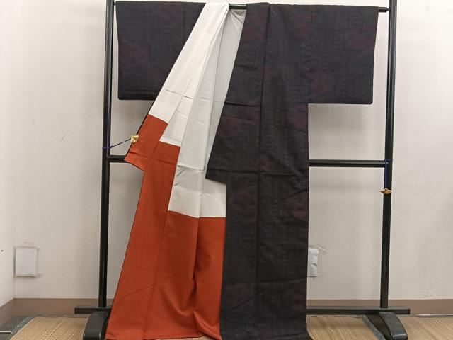 平和屋着物■結城紬　麻の葉文様　正絹　逸品　BAAW6857mz