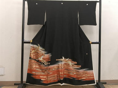 平和屋着物■五代 歌舞伎役者 坂東八十助 黒留袖 刺繍 鳳凰花文 暈し染め 金銀彩 正絹 逸品 BAAW6858mz