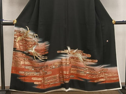 平和屋着物■五代 歌舞伎役者 坂東八十助 黒留袖 刺繍 鳳凰花文 暈し染め 金銀彩 正絹 逸品 BAAW6858mz