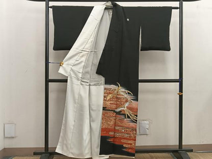 平和屋着物■五代 歌舞伎役者 坂東八十助 黒留袖 刺繍 鳳凰花文 暈し染め 金銀彩 正絹 逸品 BAAW6858mz
