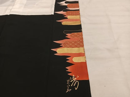 平和屋着物■五代 歌舞伎役者 坂東八十助 黒留袖 刺繍 鳳凰花文 暈し染め 金銀彩 正絹 逸品 BAAW6858mz