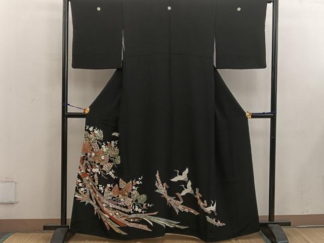 平和屋着物■豪華黒留袖 駒刺繍 飛鶴花文 金彩 正絹 逸品 BAAW6859mz