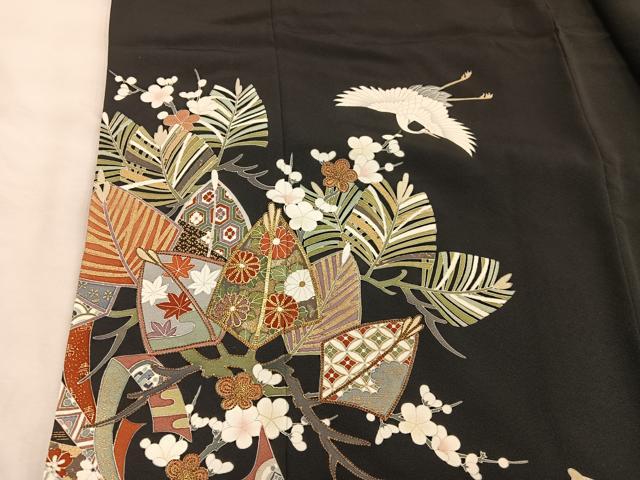 平和屋着物■豪華黒留袖 駒刺繍 飛鶴花文 金彩 正絹 逸品 BAAW6859mz