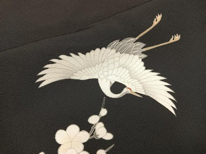 平和屋着物■豪華黒留袖 駒刺繍 飛鶴花文 金彩 正絹 逸品 BAAW6859mz