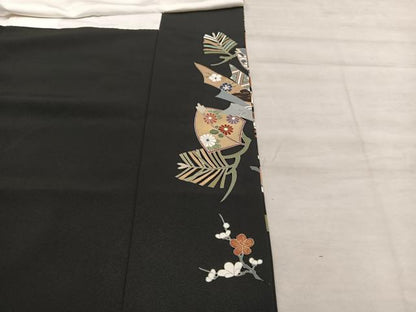 平和屋着物■豪華黒留袖 駒刺繍 飛鶴花文 金彩 正絹 逸品 BAAW6859mz