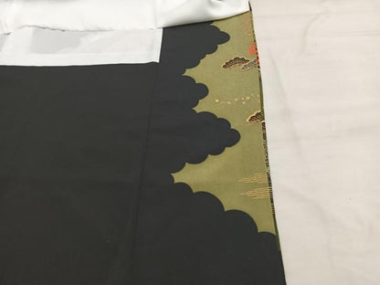 平和屋着物■豪華黒留袖　駒刺繍　地紙重ね鼓飛鶴花文　金彩　正絹　逸品　BAAW6861mz