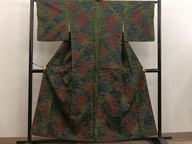 平和屋着物■上質な紬　草葉文　正絹　逸品　BAAW6865mz
