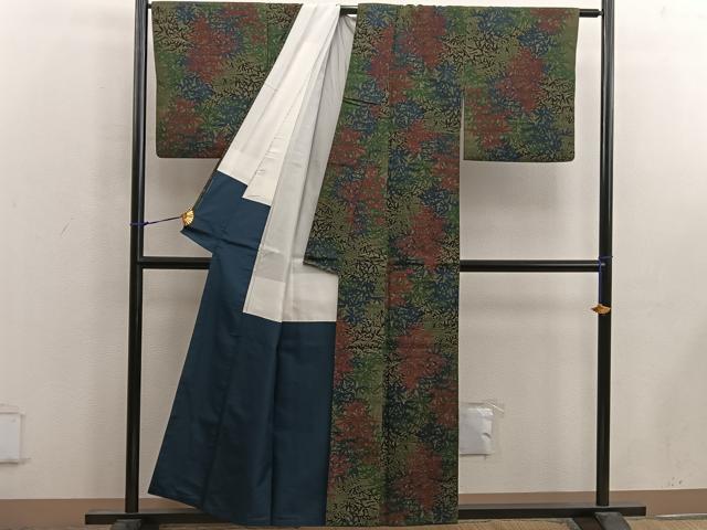 平和屋着物■上質な紬　草葉文　正絹　逸品　BAAW6865mz