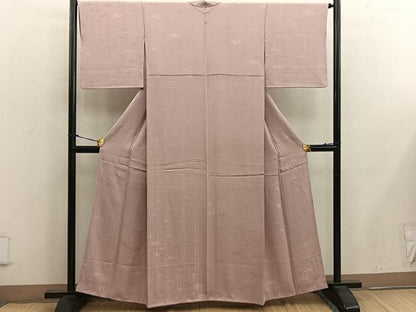 平和屋着物■上質な色無地　笹竹地紋　宍色　正絹　逸品　BAAW6868mz
