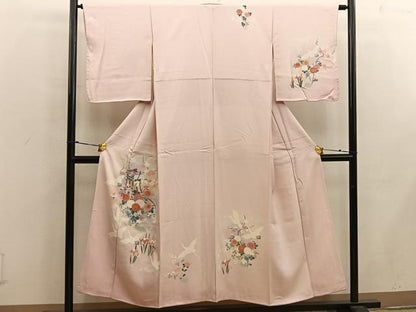 平和屋着物■訪問着　御所車飛鶴花文　正絹　逸品　BAAW6871mz