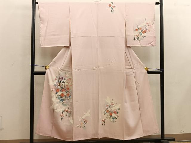 平和屋着物■訪問着　御所車飛鶴花文　正絹　逸品　BAAW6871mz