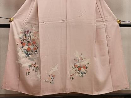 平和屋着物■訪問着　御所車飛鶴花文　正絹　逸品　BAAW6871mz