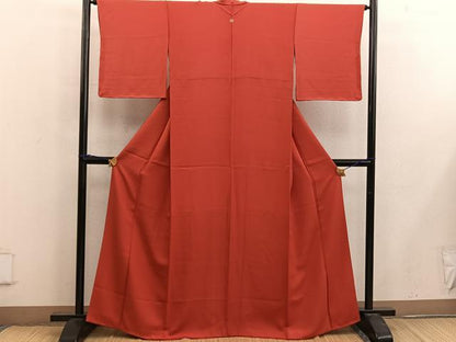 平和屋着物■上質な色無地 赤丹色 正絹 逸品 BAAW6872mz