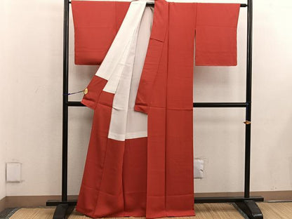 平和屋着物■上質な色無地 赤丹色 正絹 逸品 BAAW6872mz