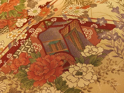 平和屋着物■上質な小紋 御所車花文 金彩 正絹 逸品 BAAW6878mz