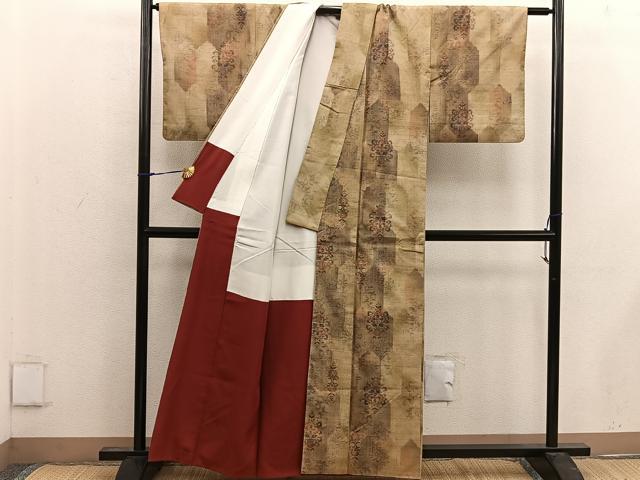 平和屋着物■上質な紬　更紗花文　正絹　逸品　BAAW6891mz