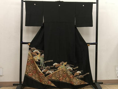 平和屋着物■豪華黒留袖 鳳凰花文 金彩 正絹 逸品 BAAW6893mz