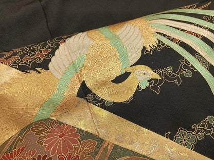 平和屋着物■豪華黒留袖 鳳凰花文 金彩 正絹 逸品 BAAW6893mz