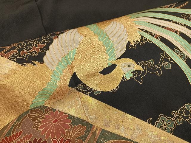 平和屋着物■豪華黒留袖 鳳凰花文 金彩 正絹 逸品 BAAW6893mz