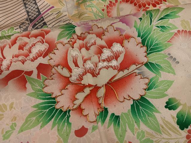 平和屋着物■豪華振袖 駒刺繍 牡丹花文 正絹 逸品 BAAW6904mz