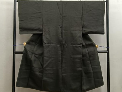 平和屋着物■男性 紬 網代織 黒緑色 正絹 逸品 BAAW6906mz