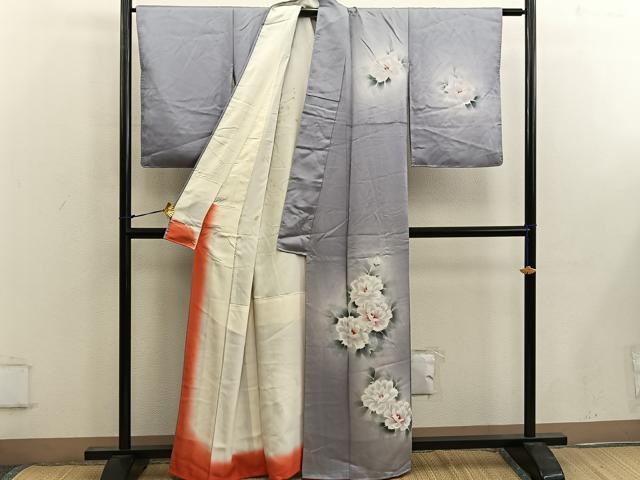 平和屋着物■訪問着 手描き 牡丹文 暈し染め 正絹 逸品 BAAW6909mz