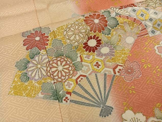 平和屋着物■訪問着 扇面亀甲花文 暈し染め 金彩 正絹 逸品 BAAW6933mz