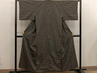 平和屋着物■本場縞大島紬 格子柄 正絹 逸品 BAAW6937mz