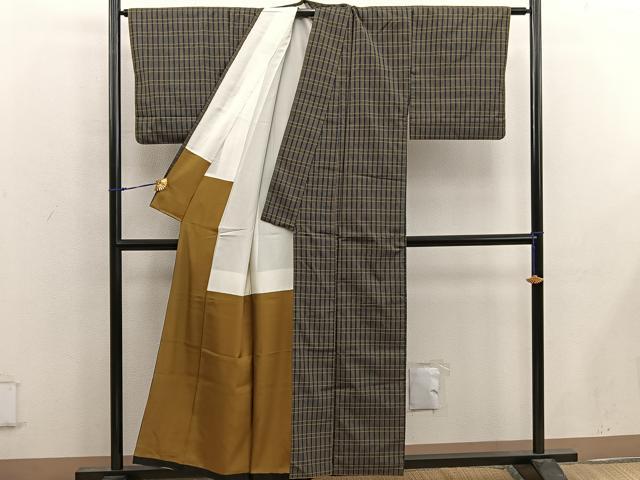 平和屋着物■本場縞大島紬 格子柄 正絹 逸品 BAAW6937mz