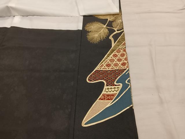 平和屋着物■豪華黒留袖　駒刺繍　扇面宝尽くし花文　金銀彩　正絹　逸品　BAAW6939mz