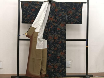 平和屋着物■上質な小紋　ろうけつ染め　花車文　正絹　逸品　BAAW6942mz