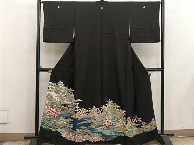 平和屋着物■豪華黒留袖　友禅　風景花文　伊勢丹扱い　正絹　逸品　BAAW6946mz