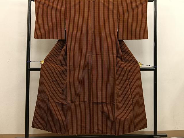 平和屋着物■本場縞大島紬　格子柄　正絹　逸品　BAAW6947mz