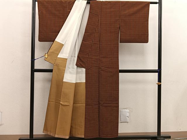 平和屋着物■本場縞大島紬　格子柄　正絹　逸品　BAAW6947mz