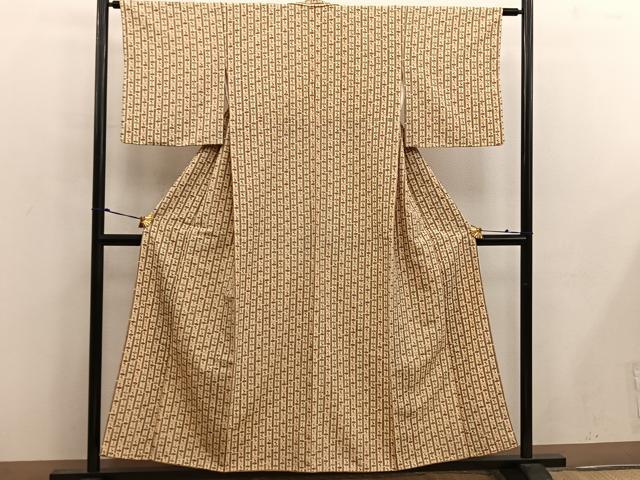平和屋着物■上質な小紋　紬地　草花間道　正絹　逸品　BAAW6952mz