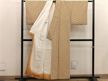 平和屋着物■上質な小紋　紬地　草花間道　正絹　逸品　BAAW6952mz