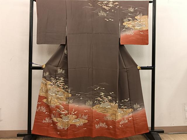 平和屋着物■訪問着　駒刺繍　風景花文　暈し染め　金彩　正絹　逸品　BAAW6953mz