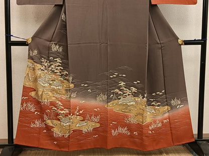 平和屋着物■訪問着　駒刺繍　風景花文　暈し染め　金彩　正絹　逸品　BAAW6953mz