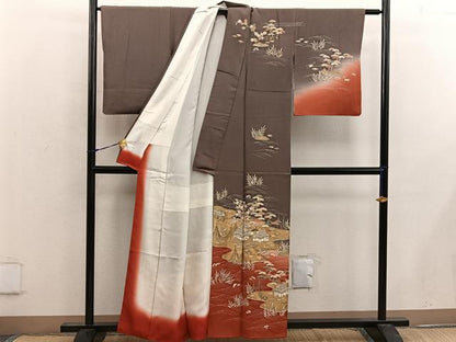 平和屋着物■訪問着　駒刺繍　風景花文　暈し染め　金彩　正絹　逸品　BAAW6953mz