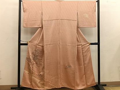 平和屋着物■訪問着 絞り スワトウ刺繍 御所車花文 金彩 正絹 逸品 BAAW6957mz