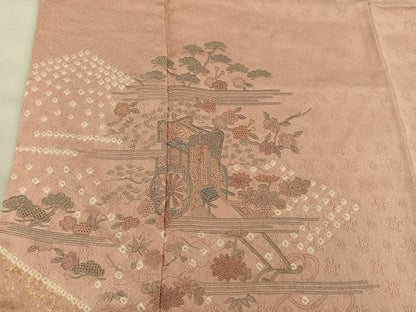 平和屋着物■訪問着 絞り スワトウ刺繍 御所車花文 金彩 正絹 逸品 BAAW6957mz
