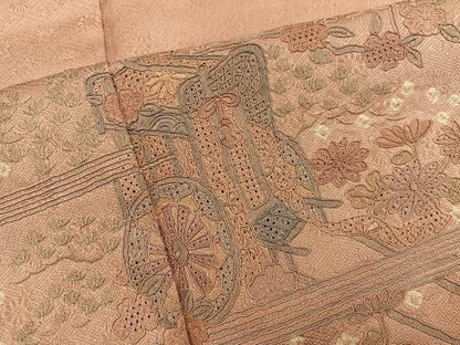平和屋着物■訪問着 絞り スワトウ刺繍 御所車花文 金彩 正絹 逸品 BAAW6957mz