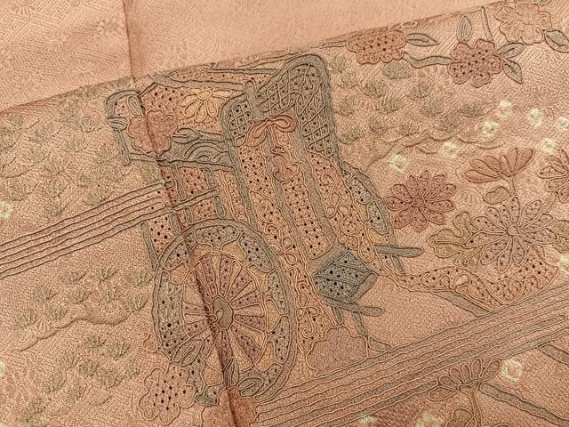 平和屋着物■訪問着 絞り スワトウ刺繍 御所車花文 金彩 正絹 逸品 BAAW6957mz