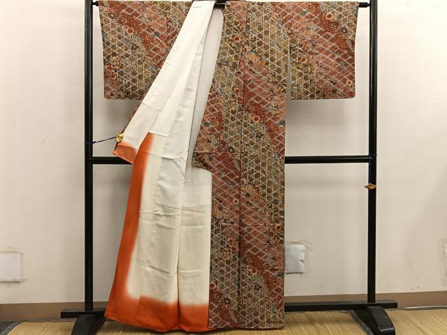 平和屋着物■上質な小紋 菊花文 金彩 正絹 逸品 BAAW6960mz