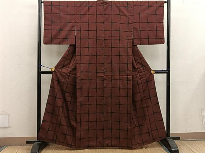 平和屋着物■本場大島紬 7マルキ 格子柄 正絹 逸品 BAAW6969mz
