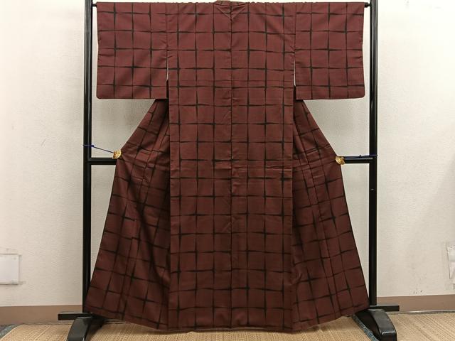 平和屋着物■本場大島紬 7マルキ 格子柄 正絹 逸品 BAAW6969mz
