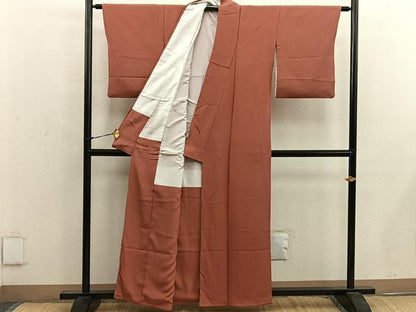 平和屋着物■上質な色無地　赤丹色　正絹　逸品　BAAW6970mz