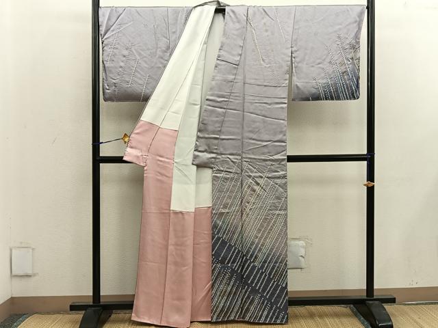 平和屋着物■訪問着　斜線文　暈し染め　金彩　正絹　逸品　BAAW6972mz
