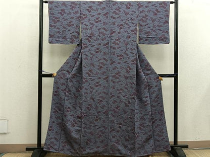 平和屋着物■上質な小紋　芝草菊花文　鬼しぼ縮緬　正絹　逸品　BAAW6973mz