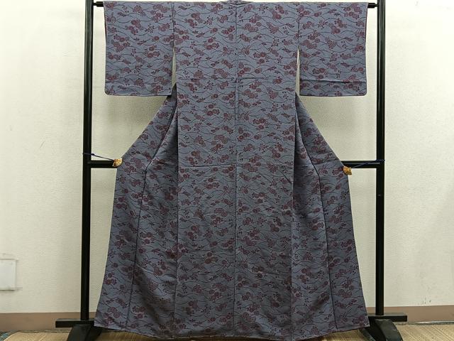 平和屋着物■上質な小紋　芝草菊花文　鬼しぼ縮緬　正絹　逸品　BAAW6973mz